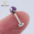 Right Grand Titanium Prong set Amethyst threadless Labret Lip Ring